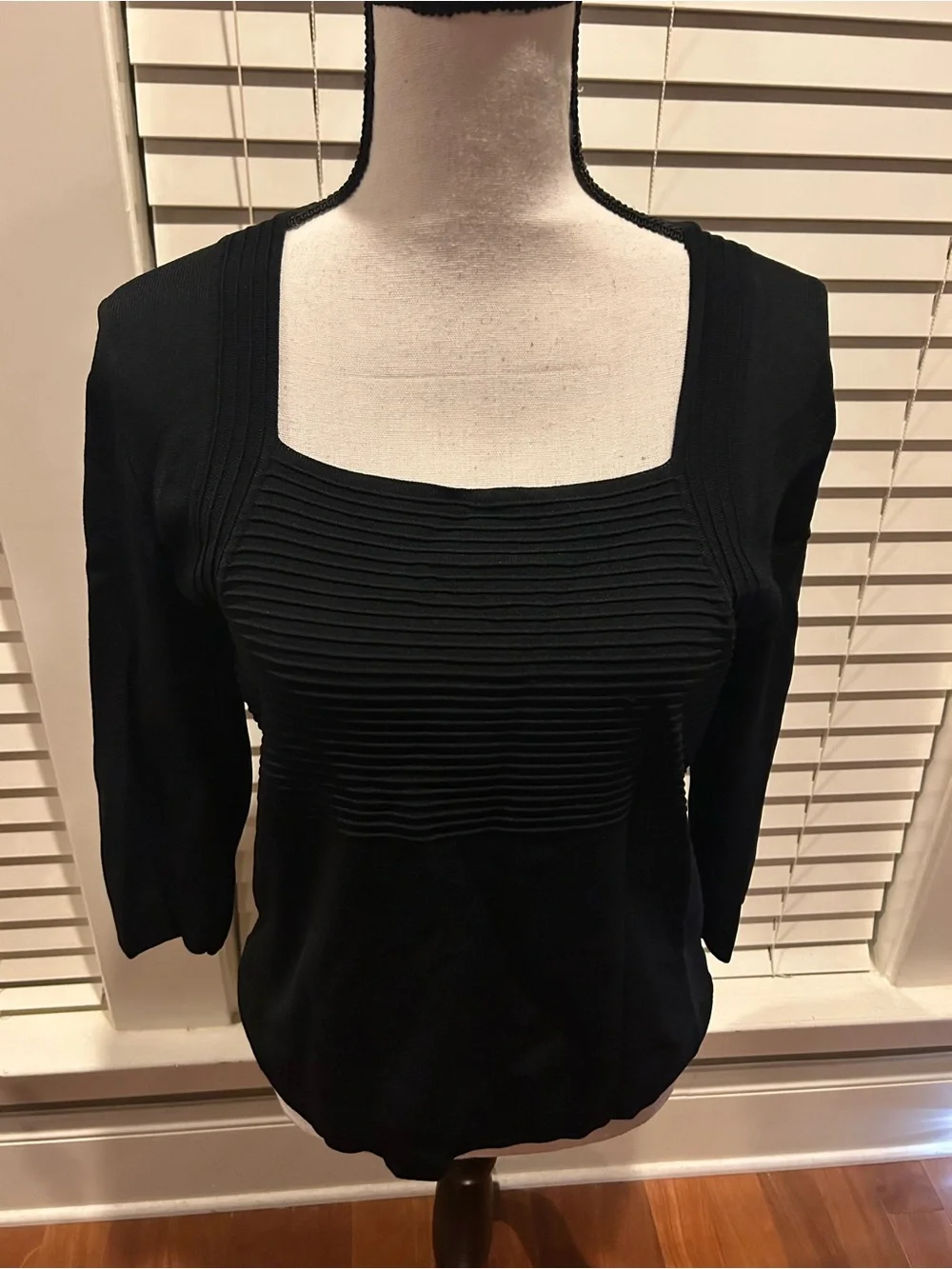 Cable & Gauge Black Square-Neck Ribbed Knit Top - Picture 1 of 7